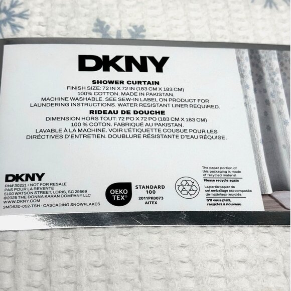 DKNY Cascading Blue Gray Snowflakes Shower Curtain Waffle Weave Winter Christmas - Picture 5 of 6